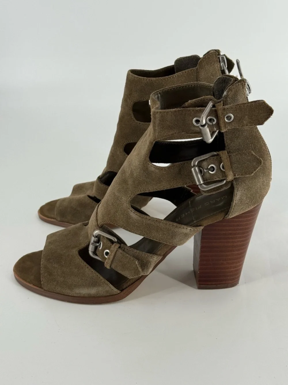 Marc Fisher‎ Olive Green Suede Strappy Sandals Heels 9